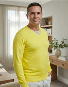Men's Cold Weather Blouse | Men's Knitted Sweater | Winter Knitted Wool Pullover Long Sleeve V-Neck - 黃色 - 查看 5