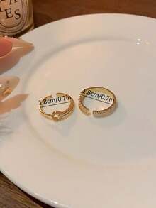 Bộ 2 chiếc nhẫn đá Cubic Zirconia tối giản thời trang, có thể điều chỉnh kích cỡ, phù hợp cho nữ, đa năng cho tiệc tùng, đám cưới và đeo hàng ngày. - Vàng - Xem 5
