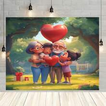 1 pieza Pancarta de fondo de poliéster para abuelos y jóvenes - Decoración de pared multiusos fácil de colgar, adecuada para bodas, cumpleaños, aniversarios - Interior/exterior para habitación, jardín - Decoración festiva de temporada, sin electricidad requerida