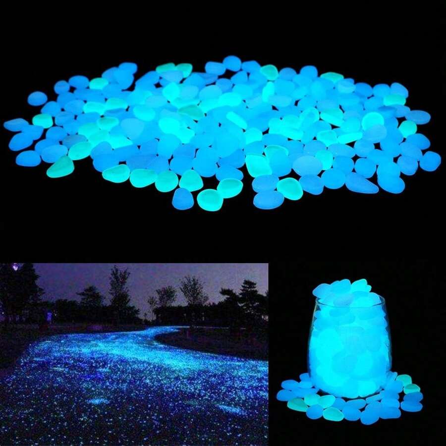 800pcs 1-1.8cm Solar Powered Luminous Pebbles, Outdoor Garden Decor, Aquarium Filler, Vase Filler, Backyard, Patio, Walkway And Fish Tank Decor (Deep Blue, Mixed Colors, Mechanical Packaging, Occasional Defects But Sufficient Quantity) - Multicolor - View 1