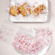 100pcs Pink Flower Cookie/Candy Packaging Bags, Kitchen Supplies, Gift Wrapping - Multicolor - View 4