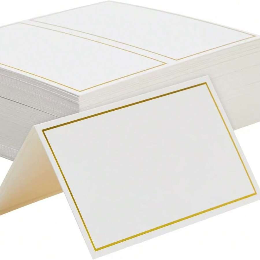 10/20/50 Pcs Table Place Cards, Small Table Cards With Gold Foil Frame, Wedding Table Cards, Valentine's Day, Name Tags, Escort Cards, Place Cards, Folding Wedding Cards, Table Cards, Thank You Cards, Thank You Notes, Greeting Cards, Dinner Table Labels, Unique Textured Table Cards, Suitable For Dinner, Party Seating Cards, Applicable For Birthday Party, Bridal Shower, Anniversary Party, Product Labels