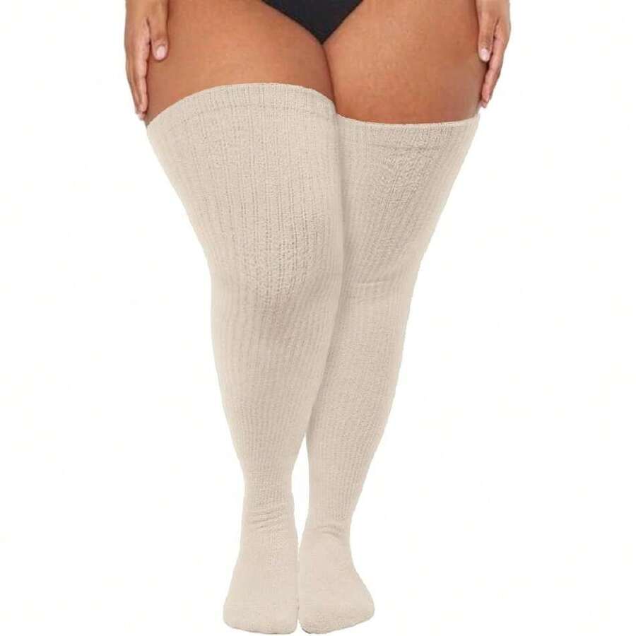 Plus Size Thigh High Socks Women Thigh High Stockings Soft Over The Knee Socks Thick Leg Warmers Fuzzy Winter,36065385 - 薄荷綠 - 查看 1
