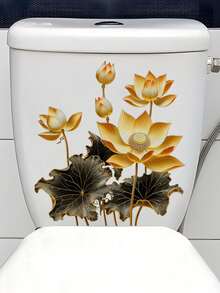 金色莲花墙贴，花卉墙贴，可移除防水乙烯基墙贴，适用于浴室、客厅、卧室、家居装饰
