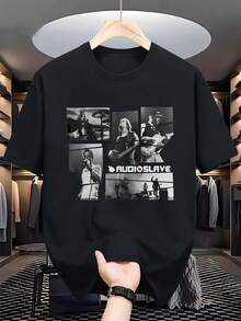 YEKIM Men's & Women's Audioslaves Band Logo T-Shirt - Official 3D Printed Music Tee With Member Portraits & Names, Plus Size Unisex Shirt For Metal Fans, Iconic Band Graphic, Casual Crew Neck Short Sleeve For Concerts & Casual Attire - màu đen - Xem 1