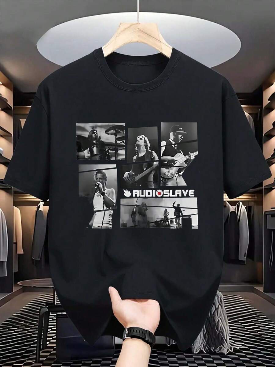 YEKIM Men's & Women's Audioslaves Band Logo T-Shirt - Official 3D Printed Music Tee With Member Portraits & Names, Plus Size Unisex Shirt For Metal Fans, Iconic Band Graphic, Casual Crew Neck Short Sleeve For Concerts & Casual Attire - màu đen - Xem 1