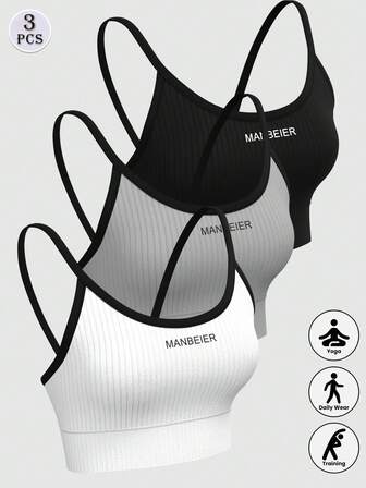 Conjunto de 3 piezas de sostén de yoga para mujer, ropa interior con faja sin alambres, ligera, cómoda y transpirable para etapa deportiva de desarrollo, lencería