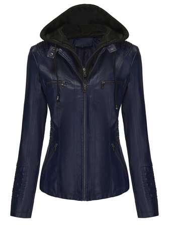 Women's Detachable Hood Faux Leather Jacket