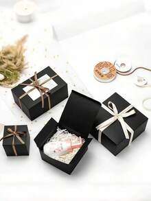 8pcs Black Gift Boxes With Lids, Groomsman Proposal Boxes, Suitable For Wedding, Graduation, Holiday And Birthday Gift Packaging - Black - View 2