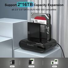 Dual Bay External Hard Drive Docking Station,USB 3.0 To SATA I/II/III For 2.5 Or 3.5in HDD,SSD With Offline Clone Function,Supports UASP SATA 5Gbps[ 2x16TB Support] - Black - View 5