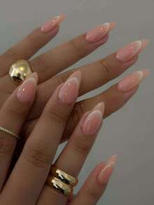 24pcs/Set Almond Shaped Glossy Ombre Nude French Manicure Acrylic Press-On Nails, Includes 1pc Jelly Gel And 1pc Nail File, Suitable For Women And Girls For Daily Wear And Parties - Multicolor - View 2