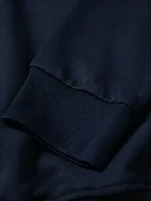 Sudadera Casual de Cuello Redondo con Patrón de Castillo de Dibujos Animados en Color Degradado para Hombres - Azul Marino - Ver 4