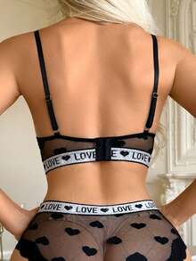 Two Pieces Women's Mature Butterfly Lace Pattern Lingerie And Heart Shaped Sexy Panty Set For Intimate Play In Bed! - Black - View 5