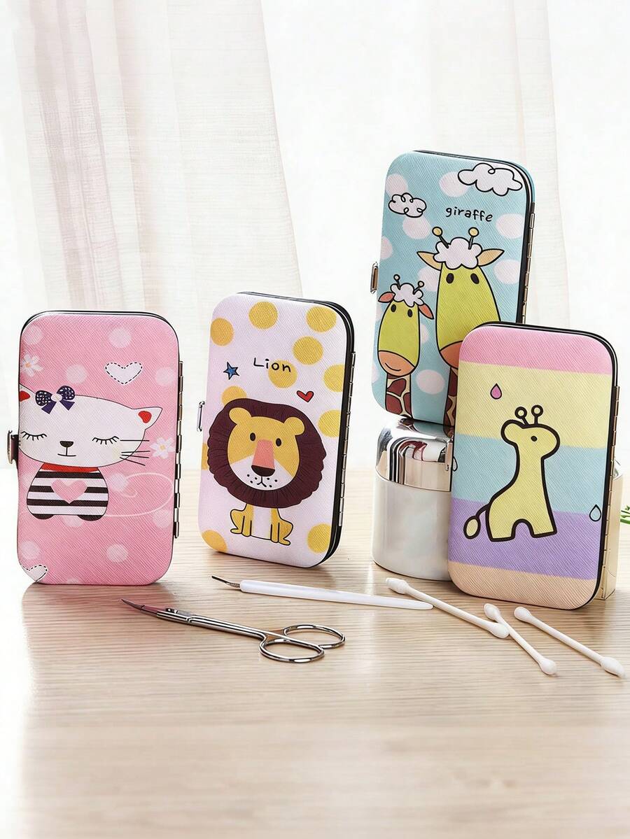 1PC Cartoon Stainless Steel Earwax Cleaning Set, Including Ear Scoop, Nail Clippers, Scissors, File, Tweezers, Portable 7-Piece Set Of Tools, Home Personal Care Set, Christmas And Halloween, Home Cleaning And Care Products.