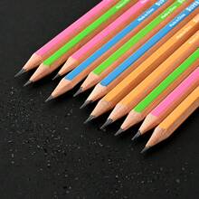 12支装2B铅笔，预削尖三角木杆铅笔，带橡皮擦，4色条纹笔杆，适用于书写、绘画和学校办公用品 - 彩色 - 查看 6