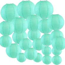 6 szt. * 10-calowe miętowe niebieskie papierowe lampiony chińskie japońskie papierowe lampiony okrągłe białe wiszące lampiony na imprezę wielkanocną urodziny ślub zaręczyny baby shower dekoracja domu - Miętowy niebieski - Zobacz 6