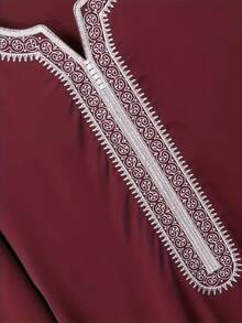 New Middle Eastern Arabic Long Robe With Embroidered Pocket, Muslim Men's Robe - Burgundy - View 7