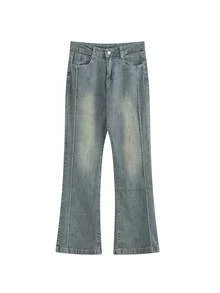 High Waist Washed Blue Flare Jeans For Women, Slim Fit, Spring & Autumn - Light Wash - View 6