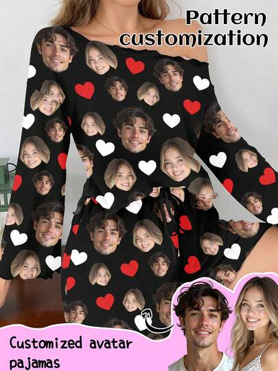 Printstory Customized Women's Pajama Set, Can Print Any Pattern, Personalized Pajamas With Photos, Comfortable Sleepwear With Customized Funny Images. Suitable For Valentine's Day, Birthday, Gifts, Personalized, Colorful, Cute, Witty, Unique, Ideal Girlfriend Gift, Suitable For Girlfriend, Family, Friends, Elders, Fashionable For Autumn, Party Occasions