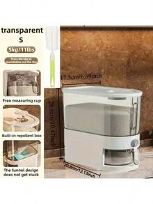 RAINWHISPER (11lb/22lb) Elegant Rectangular Rice Dispenser– Built-In Insect Repellent, Lockable Reusable Plastic With Measuring Cup For Home Kitchen,Upgraded Rice Dispenser With Insect Repellent (11lb/22lb) – Lockable Reusable Plastic, Rectangular Shape & Measuring Cup For Home Use, - 透明20斤 - 查看 9