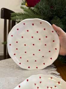 1pc/2pcs/4pcs Heart-Shaped Ceramic Dinner Plates, Round Plates For Home Breakfast, Bread, Steak, Pasta, Salad, Party Supplies, Valentine's Day Gift