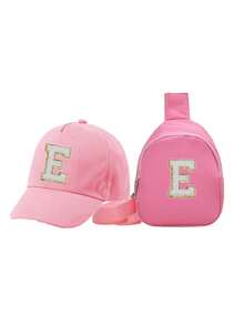 2PCS/SET Bbay Girls Baseball Hat With Mini Bag Girls Camping Hat Anti-UV Strap Kids Sport Hat Headwear 1-3Y - Pink - View 10