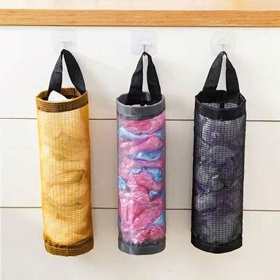 1pc Wall-Mounted Plastic Bag Holder, Suitable For Kitchen, Home, Storage Box, Socks, Garbage Bags Etc., Pull-Out Shopping Net Bag, Durable Hanging Garbage Bag/Storage Bag Holder, Plastic Bag Rack, Mesh Hanging Organizer Dispenser, Foldable Breathable Washable Hanging Mesh Garbage Bag Storage Box