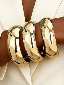 15/14/12/10/4/3pcs Vintage Exaggerated Luxurious Geometric Circle Wide Design Women Metal Gold Bangle And Gold Ring Set, Suitable For Daily Wear And Party/Holiday - Gold - View 17