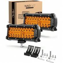 NAOEVO Barra De Luces LED De 7 Pulgadas, 240W 24,000LM Luces De Conducción Led Pods Spot Flood Combo Beam Amarillo - Ámbar - Ver 1