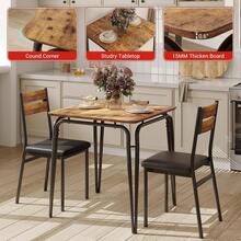 Juego de mesa de comedor para 2, mesa de cocina de madera y 2 sillas tapizadas, estructura de metal resistente, diseño que ahorra espacio, muebles de cocina y comedor para apartamentos o espacios pequeños, estilo vintage. - Granate - Ver 4