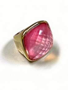 1pc 14K Gold Plated Stainless Steel Large Gemstone Decorated Square Ring For Men And Women, Luxurious & Elegant - Gemstone - View 59