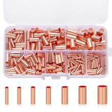 Kit de casquillos de alambre de 250 Uds., conector de engarzado de cobre de tamaños, Kit surtido de terminales a tope eléctricos no aislados 9C9P - Kit de 250 piezas - Ver 9