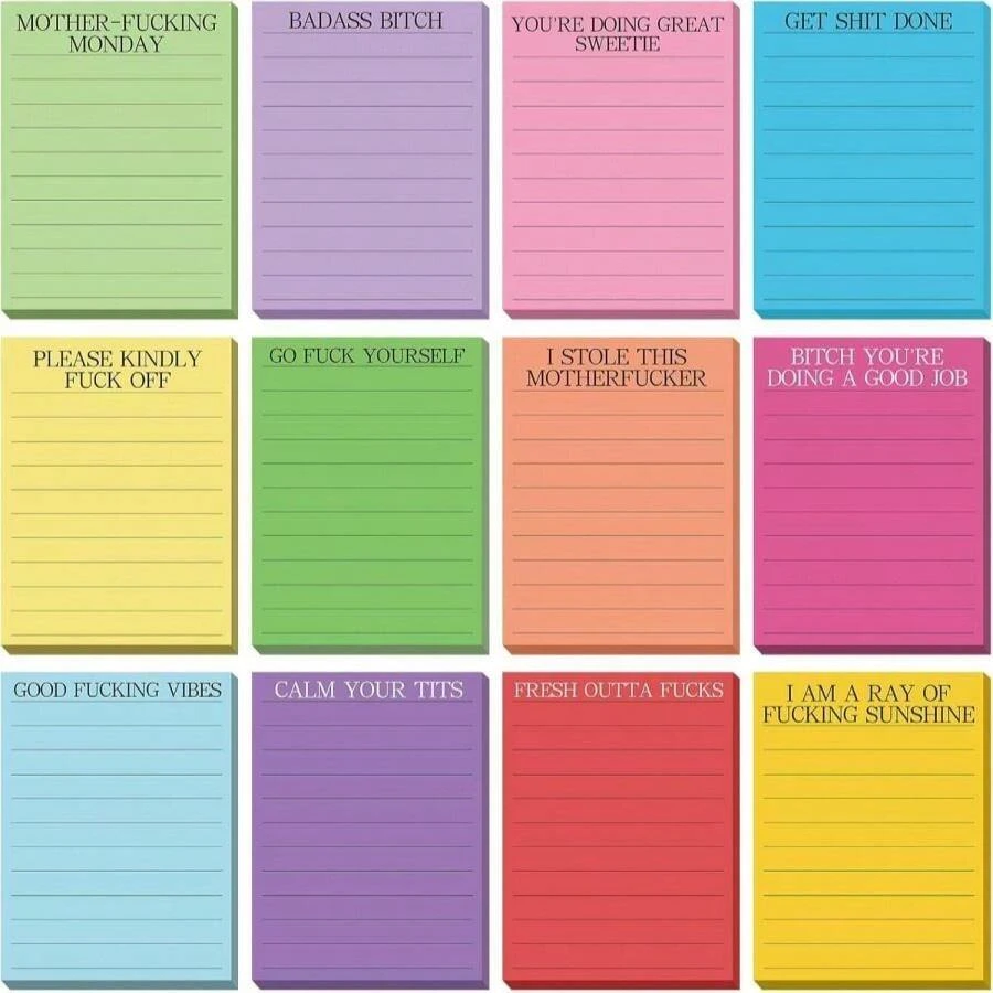 Saypacck 12 Pcs Funny Sticky Notes For Work 4x3 Inches Sarcastic Self Adhesive Notepads Novelty Memo Note Pads For Office Coworker Gifts Employee Appreciation Supplies (Office,Classic Colors) - ColorB - 查看 1