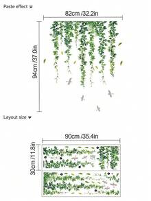 2pcs Green Plant Vine Dragonfly Wall Stickers, Decorative Self-Adhesive Mural For Living Room, Entrance, Bedroom, Can Be Removed, Suitable For Room, Bedroom, Study, Children's Room, Balcony, Garden Decoration