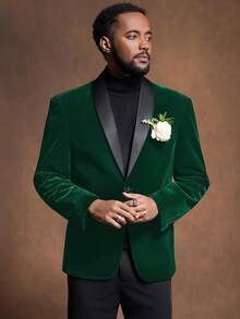 2026 Men's Casual Blazer & Pant Set  Men's 2 Piece Velvet Suit Peak Lapel One Button Slim Fit Tuxedo Blazer Party Dinner Jacket & Pants Relaxed Stretch Fit For Smart Casual Events - 綠色披肩翻領 - 查看 2
