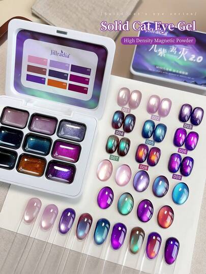 Esmalte de uñas semisólido de 9 colores tipo ojo de gato con efecto de golpeteo, de alta saturación y popular para el salón de manicura y manualidades de uñas