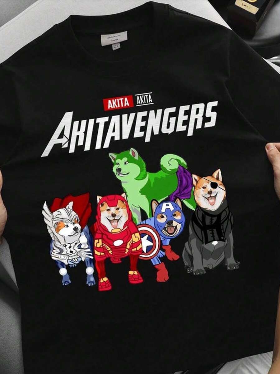 AkitAvengers Shirt Funny Akita Dog Avengers Parody Tee Akita Dog Lover Superhero - 黑色 - 查看 1