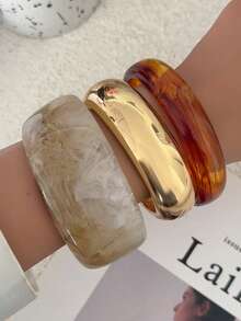 1 pièce Bracelet large en résine à motif géométrique arc bohème, teinture à la cuve. Bracelet en résine polyvalent, charmant, idéal pour les fêtes, les mariages et les occasions décontractées. Légers défauts et variations de couleur dans la résine sont normaux.