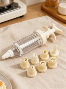 1Set 18cm Easy-To-Use Detachable Reusable Multi-Function Plastic Cake Decorating Gun & Cupcake Piping Kit (With 8 Decorative Nozzles) - Baking Accessory Set, Frosting Piping Tool, Cookie Press Tool, Cupcake Decorating Supplies, DIY Baking Kit, Ideal For Home Baking, Birthday Party Dessert Decor