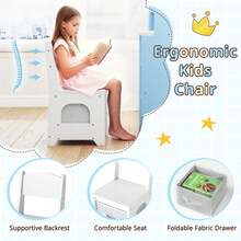 Lifezeal Corner Kids Vanity With Lights, 3 Storage Shelves, 5 Open Compartments, Accessories Pink/Blue + White - 藍色 - 查看 6