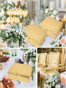 Elegant Four-Piece Gold Luxury Gift Box Set, Premium Gold Gift Box, Foldable Flip-Top Paper Gift Box, Thickened And Durable Rectangular Gift Box With Lid And Ribbon - Perfect For Weddings, Birthdays, Bridesmaids, Proposals, Christmas Parties/Mother's Day/Valentine's Day Gift Wrapping, Festive Party Supplies - Sturdy Paper Gift Box Suitable For Special Events, Small Prizes, Premium Packaging Materials. - Multicolor - View 2