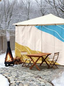 1件装户外加厚防水防晒渐变绿色波西米亚图案帐篷侧墙，适用于户外花园、露台、凉亭、沙滩遮阳篷，配有绳索（不含杆子） - 彩色 - 查看 9