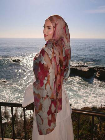 1ชิ้น ผ้าพันคอพิมพ์ลายมัดย้อมลายหมึกสไตล์โบฮีเมียนของผู้หญิง, ผ้าคลุมไหล่ฮิญาบสตรีทลำลอง, อเนกประสงค์สำหรับใส่ทุกวัน, ฤดูใบไม้ร่วง