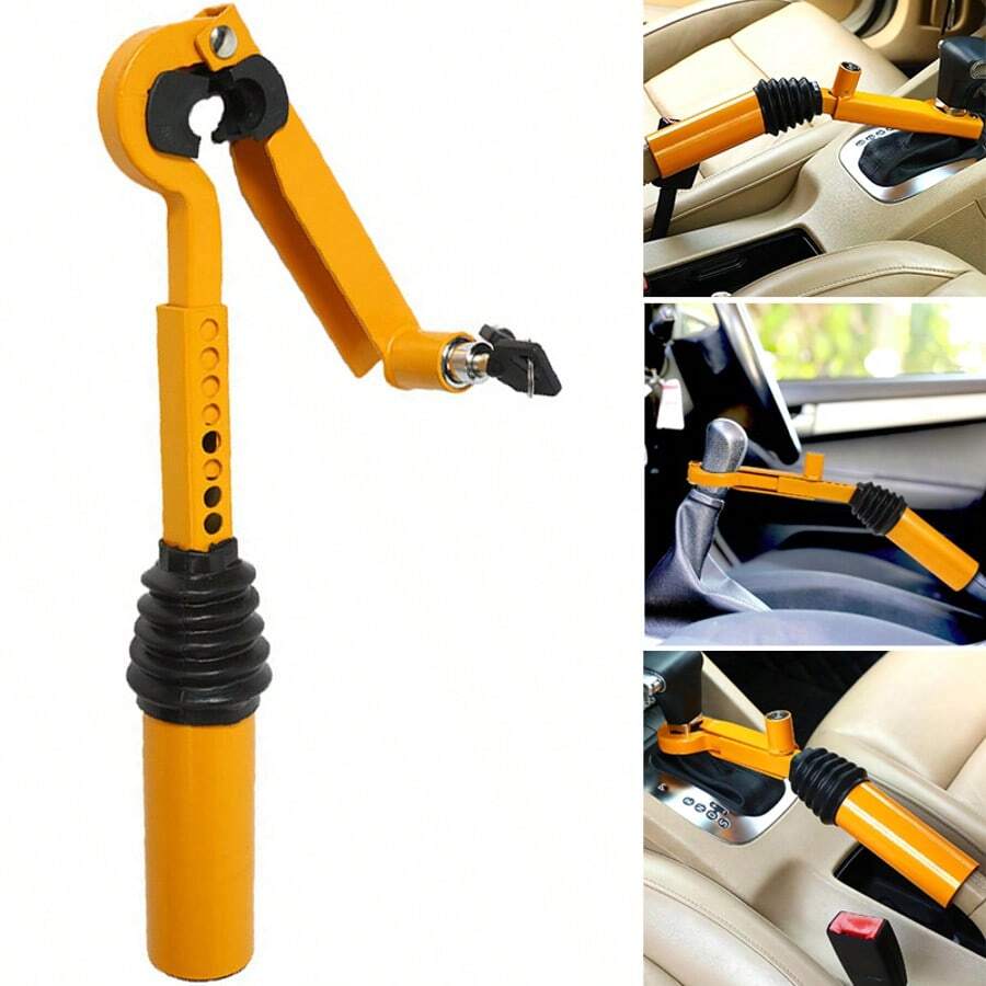 Heavy Duty Car Handbrake Lock Safety Anti Theft Gear Stick Gear Shift Lock + Key - Yellow - View 1