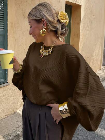 Doriss 圆领宽松蝙蝠袖毛衣，秋季服装，舞会，返校季，优雅女士，秋冬季，新年，商务休闲女装