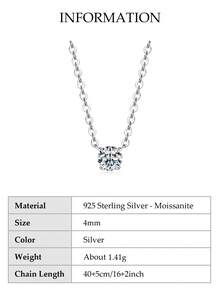 XUJIA 1pc 0.3ct/0.5ct Classic Round Moissanite Necklace, 4mm/5mm, 925 Sterling Silver Chain, 40+5cm, Women's Jewelry, Anniversary Birthday Gift