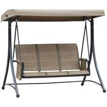 Outsuuny Garden Swing With Side Pocket, 3 Seats, Adjustable Sunshade, Load Capacity Up To 300 Kg, For Garden Or Patio, 196 X 128 X 172 Cm, Brown - Khaki - View 1