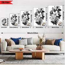 [2D Plano] 1 Pieza de Pintura en Blanco y Negro, Incluyendo Lirio, Rosa, Hortensia, Flor de Verde Invierno| Impresión plana 2D, obra de arte en lienzo, marco de madera, instalación tipo gancho, perfecto para decoración del hogar, habitación, sala de estar, dormitorio, baño, adecuado para Acción de Gracias y otros festivales. - Multicolor - Ver 3