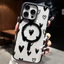 Funda Magnética Universal para Teléfonos Apple y , Cubierta Protectora Transparente con Patrón de Corazón, Diseño Ligero a Prueba de Golpes, Compatible con Carga Inalámbrica MagSafe, Cubierta Trasera con Lindo Estampado de Amor, Funda de Teléfono de Moda para Mujeres, Compatible con Modelos de la Serie  y  PDLR - Multicolor - Ver 9