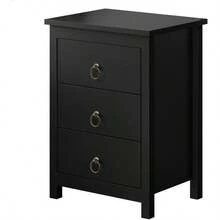 Bedside Table With 3 Drawers And Pull Ring Handles Nightstand Cabinet 50cm X 39cm X 68.5cm Wooden Storage Organiser Side Chest End Table For Hallway Bedroom And Living Room Black - 3DPTHDRIHBlack - View 1